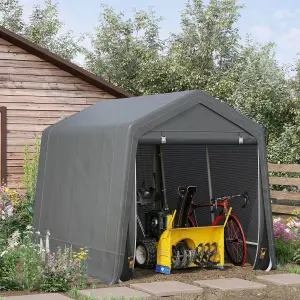 Outsunny Garden Storage Tent Bike Shed w/ Metal Frame & Zipper Doors, Grey