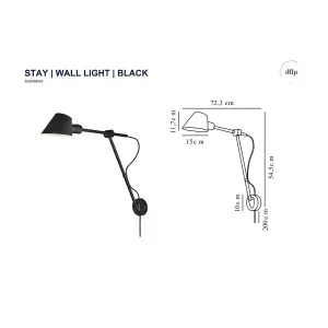 Nordlux DFTP Stay Indoor Bedroom Living Dining Hallway Wall Light In Black (Height) 54.5cm