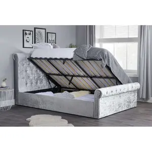 Birlea Sienna Double Ottoman Bed In Steel Crushed Velvet