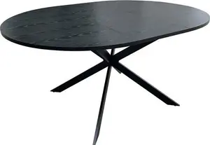 Round To Oval Black Wooden Extendable Dining Table With Black Legs - Seats 4 - 6 - Reine