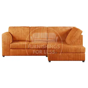 Luxor Orange Jumbo Cord 4 Seater Corner sofa Right Hand Facing - Full Back