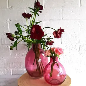 Pink Glass Round Bud Vase . H12 X Dia 9.5 cm