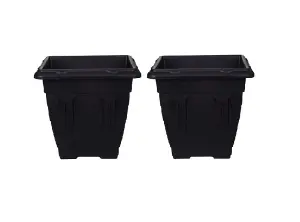 2 x 22cm Square Venetian Pot Decorative Plastic  Garden Flower Planter Black