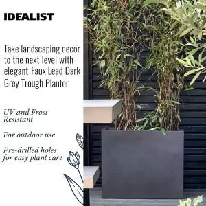 Set of 2 IDEALIST™ 50cm Garden Trough, Dark Grey Reinforced Stone Rectangular Planter, Outdoor Plant Pots L50 W20 H40 cm, 40L