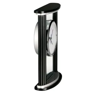 Modern & Contemporary Roman Numeral Solid Wood Quartz Movement / Crystal Alarm Tabletop Clock in Black Satin