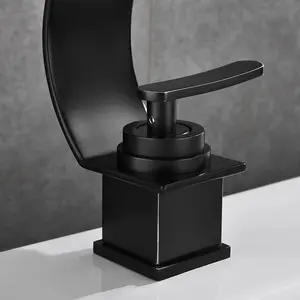 PEPTE Black Basin Sink Designer Mixer Tap Waterfall Effect Single Handle