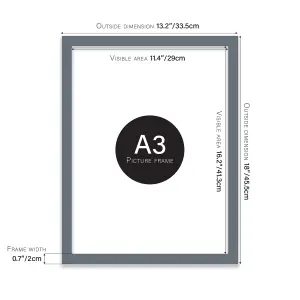 A3 Grey Picture Frame Fits A3 (29.7 x 42cm - 11.7 x 16.5in) Poster, Photo, Artwork, or Print.