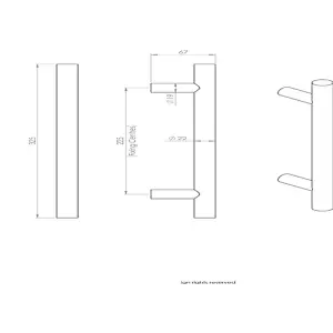 4x Straight T Bar Door Pull Handle 325 x 19mm 225mm Fixing Centres Satin Steel