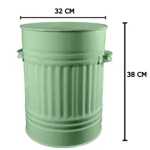 Sage Green Metal Bin Retro Style Dustbin for Bathroom or Kitchen - 30L