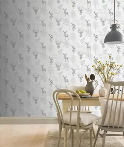 Arthouse Etched Stag Mono Wallpaper