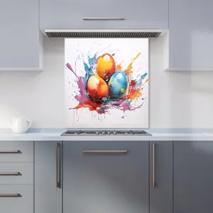 Watercolour Splashart Easter Eggs Premium Glass Kitchen Splashback W600mm x H650mm