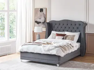 Velvet EU Double Size Bed Grey AYETTE