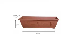 6 x 60cm Slim Plastic Venetian Window Box Trough Planter Pot Terracotta Colour