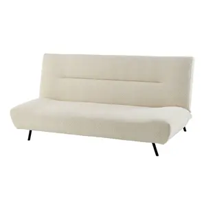 Cirrus 2 Seater Sofa Bed Click Clack Boucle Fluffy Cream Day Bed