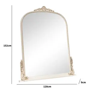 Melody Maison Extra Large Arch Antique Ivory Ornate Overmantle Mirror - 152cm x 128cm