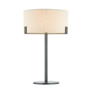 Table Lamp Brushed Bronze Plate & Natural Linen 60W E27 GLS Base & Shade