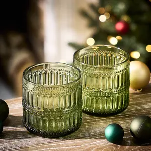 Set of 2 Luxury Green Short Drinking Glass Tumblers 380ml