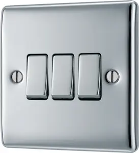 BG Chrome 20A 2 way 3 gang Light Switch