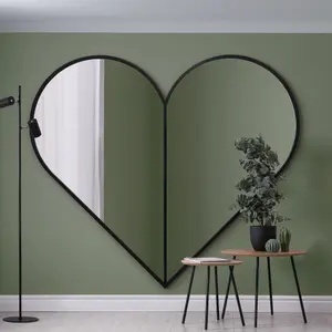 MirrorOutlet The Corde Black Metal Framed Heart Shaped Mirror 180CM X 180CM