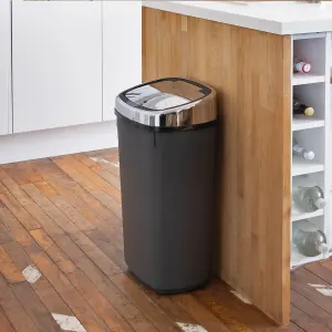 Dihl - UK MADE - 50L Anthracite Grey Sensor Bin with Chrome Sensor Lid Kitchen Waste Dust Bin Automatic Motor