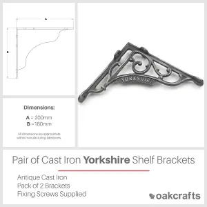 Oakcrafts - Pair of Antique Cast Iron Victorian Style 'Yorkshire' Shelf Brackets - 180mm x 200mm