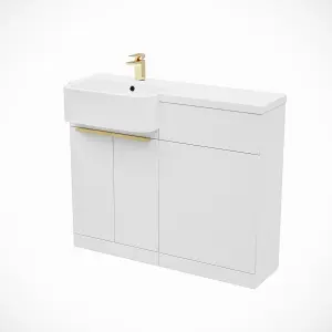 Nes Home Left Hand Brushed Brass Handles Basin Vanity Unit With Tap & WC Unit