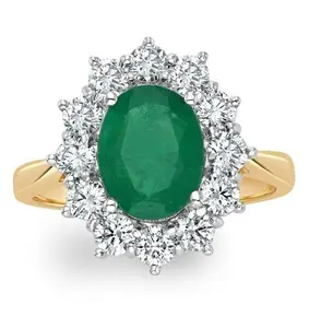 Emerald 1.95Ct And Lab Diamond 1.00Ct Cluster Ring In 18K Gold