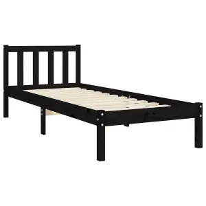 Berkfield Bed Frame with Headboard Black Single Solid Wood