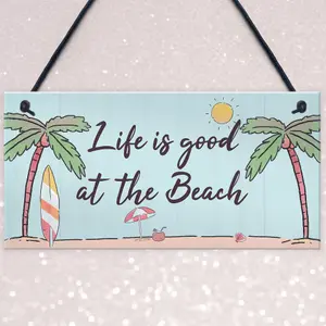 Red Ocean Beach Plaque Nautical Theme Hanging Plaque Hot Tub Garden Summer House Sign