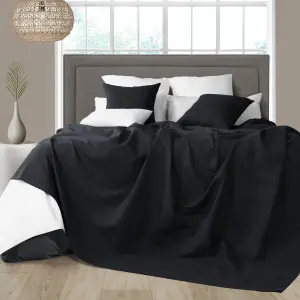 Classic Rib Cotton Throw, Sofa Settee Bed Throw Bedspread - 250 x 380 cm Fits 4 or 5  Seater Sofa or Super King Size Bed, Black