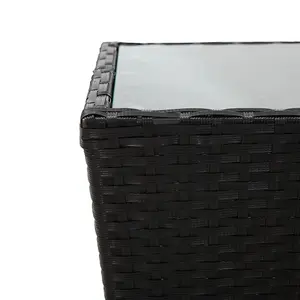 Berkfield Tea Table Black 41.5x41.5x43 cm Poly Rattan and Tempered Glass