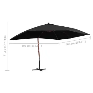 Berkfield Hanging Parasol with Wooden Pole 400x300 cm Black