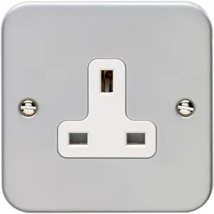 1 Gang Single 13A Unswitched UK Plug Socket HEAVY DUTY METAL CLAD Power Outlet