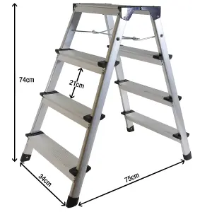 Excel Aluminium Stool Ladder 4 Tread with Work Bench Folding Hop Up 600mm