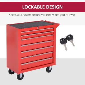 DURHAND Roller Tool Cabinet Storage Chest Box Garage Workshop 7 Drawers Red