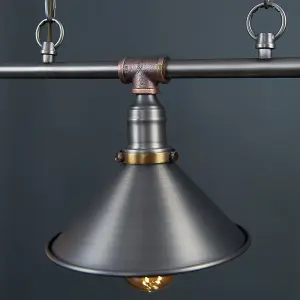 ValueLights Corinthia Retro Style Pewter Brass and Copper Metal 3 Way Over Table Ceiling Light Fitting