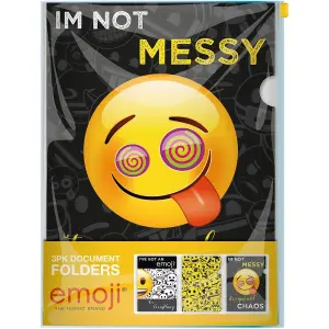 Emoji Document Wallet (Pack of 3) Black/Yellow (One Size)