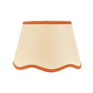 ValueLights Dutton Natural Fabric Rust Trim Scallop Edge Ceiling Floor Table Small Lamp Shade with LED Bulb