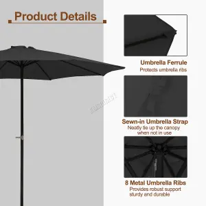 Birchtree Garden Parasol  Crank Patio Sunshade Umbrella Aluminium 3.3M Black