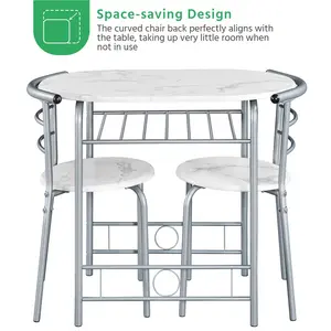 2 - Person Dining Set White/Silver / 76" H x 49" W x 42" D