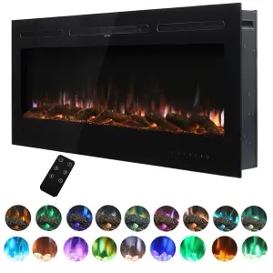 Black Electric Fire Wall Mounted or Inset Fireplace 12 Flame Colors with Remote Control 50 Inch