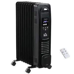 HOMCOM Oil Filled Radiator Electric Heater 3 Heat Settings Remote Control Black