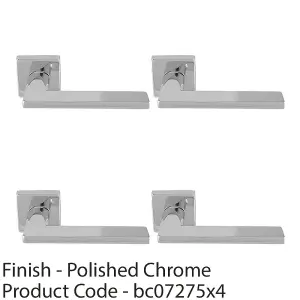 4 PACK - Premium Sleek Slim Door Handle Set - Polished Chrome Angled Lever on Square Rose