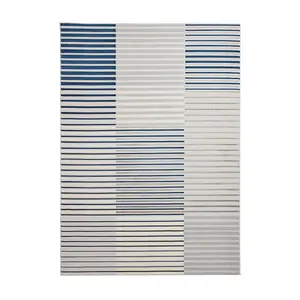 Grey Navy Striped Rug, 8mm Thick Easy to Clean Rug, Modern Rug for Bedroom, Hallway, & Dining Room-160cm X 220cm