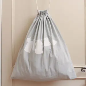 Grey Draw String Cotton Laundry Bag