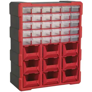 375 x 165 x 470mm 39 Drawer Parts Cabinet - RED - Wall Mounted / Standing Box