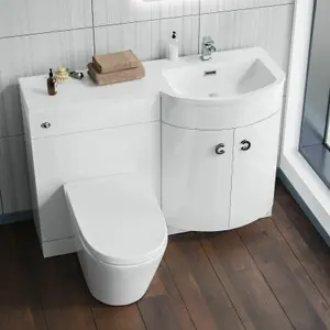 Nes Home White 1100mm Right Hand Basin Vanity Unit and BTW WC Toilet