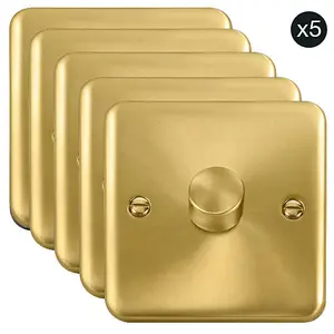 5 PACK - Curved Satin / Brushed Brass 1 Gang 2 Way LED 100W Trailing Edge Dimmer Light Switch - SE Home