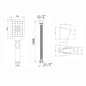 ENKI Chrome Contemporary Square 3-Function with Hose & Wall Bracket Hand Shower Kit EH005