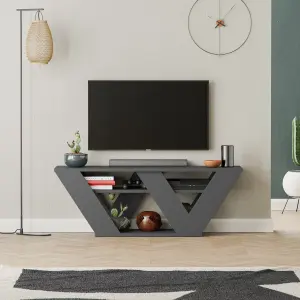 Decortie Pipralla Modern TV Stand Unit with Shelves for Up to 43" TVs Anthracite Grey 110cm